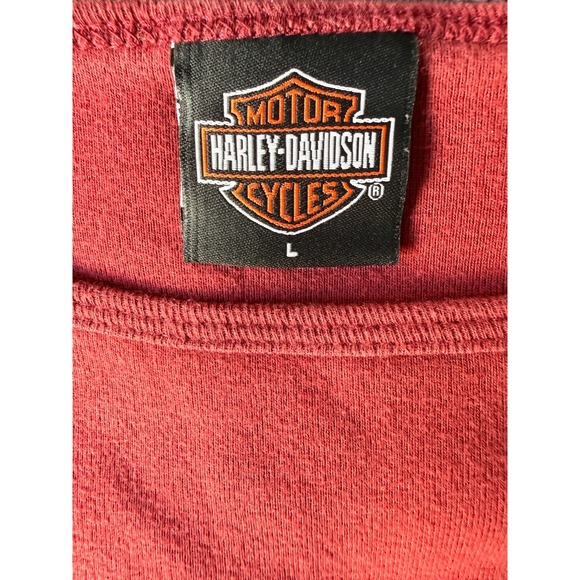 Womens Sz Large Harley Davidson Red Long Sleeve Blouse Top Shirt San Diego - Picture 2 of 7